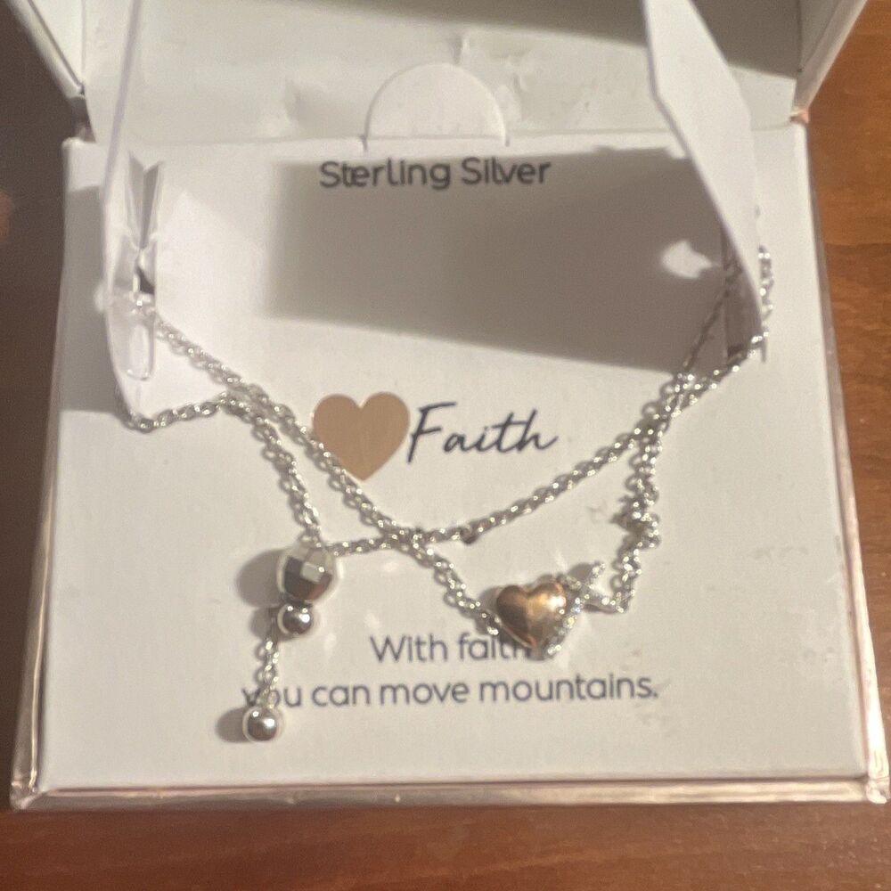 Sterling Silver 925 Faith Bracelet RP $50 NEW Cross Heart Religious